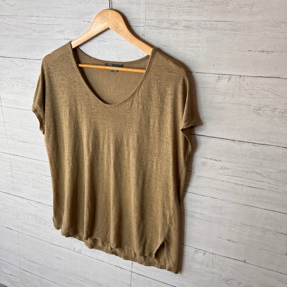 Vince Shirt Womens Size Medium Tan 100% Linen Top Breathable Summertime - Picture 4 of 16